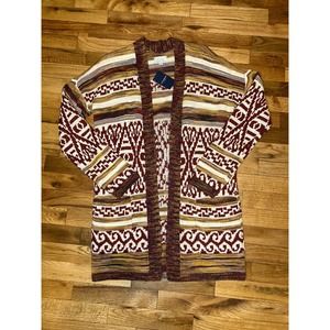 Lucky Brand NWT Womens Sweater Sz S Aztec Cardigan Open Front Red Cream Cotton